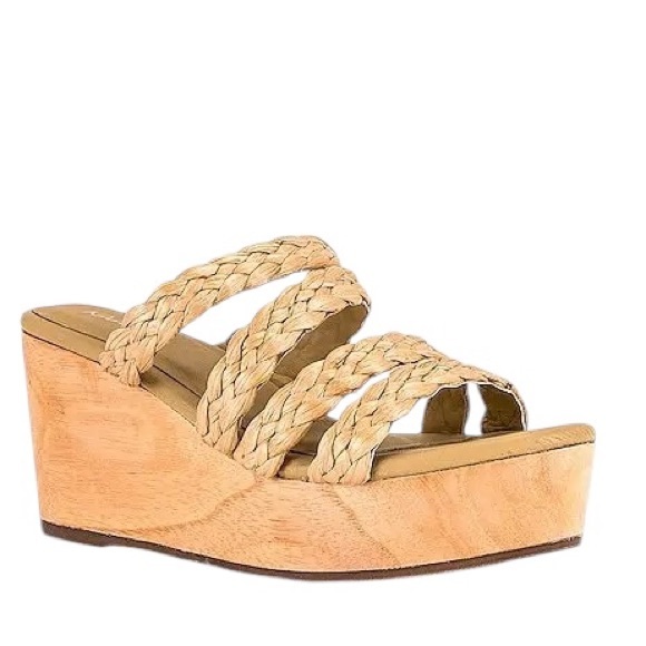 Kaanas Providencia Raffia Straw Strappy Wood Wedge Platform Sandals - 9 - Picture 2 of 16